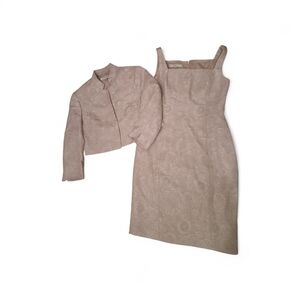 Evan Picone Beige Jacquard Midi Dress with Cropped Jacket